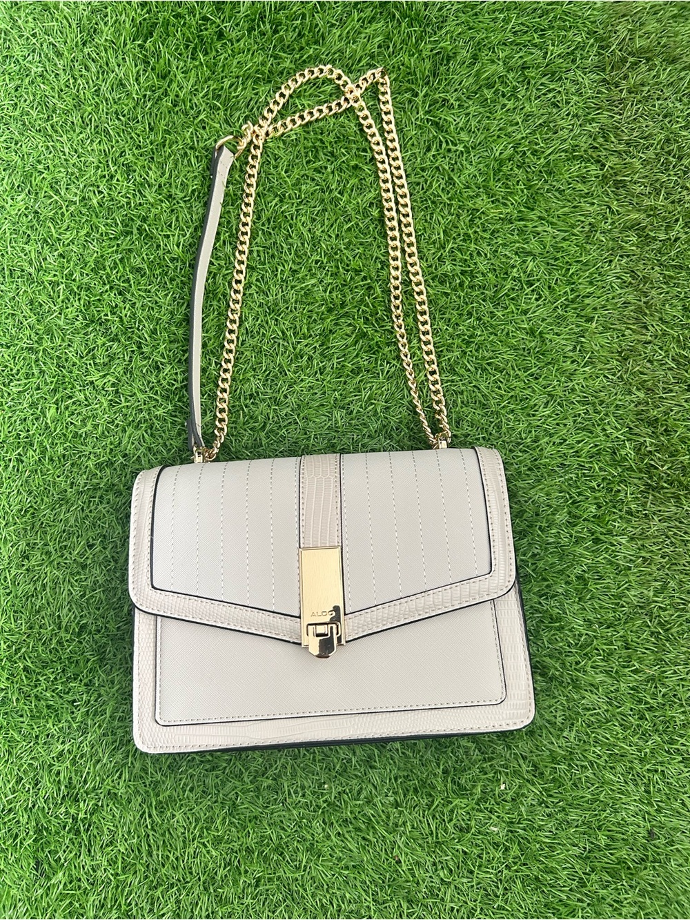 Aldo Cream Quilted Crossbody with Gold Chain Strap